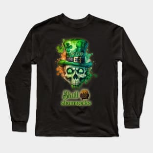 St. Patrick's Day Skull and Shamrocks Design Long Sleeve T-Shirt